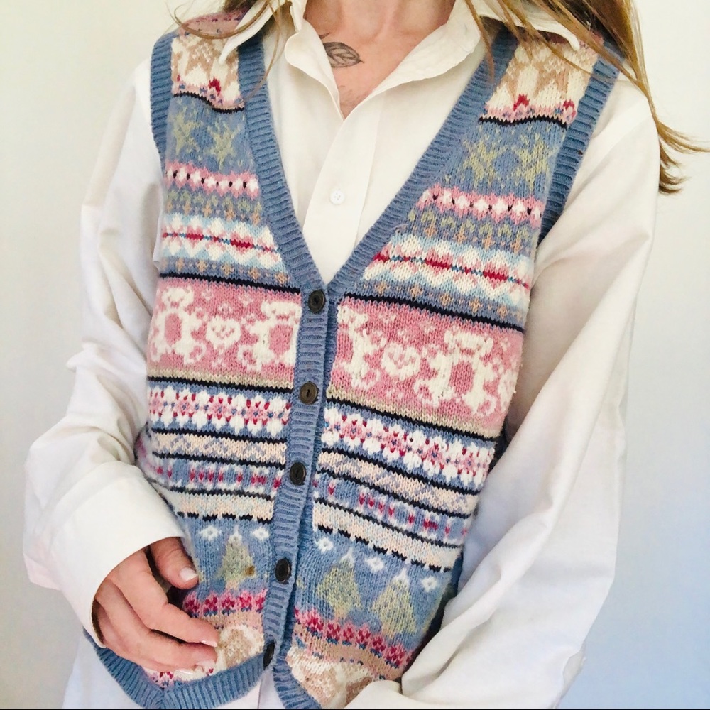 Vintage Blue Cottagecore Knit Sweater Vest